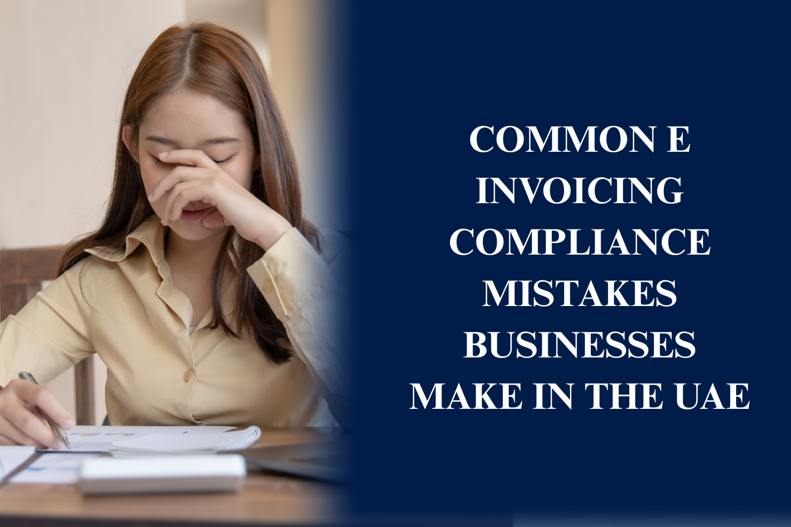 Business professionals reviewing UAE e-invoicing compliance requirements, electronic invoice data, accounting software, and digital tax records.