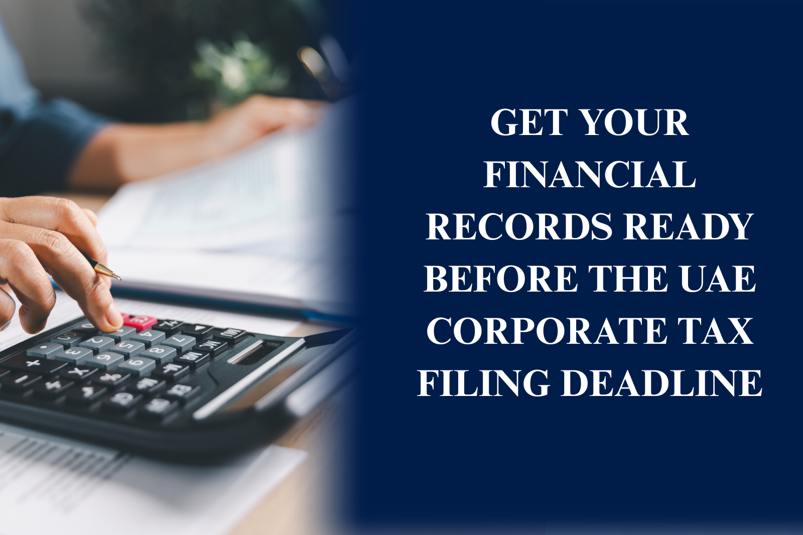 Business professionals preparing financial records, accounting documents, and tax reports for UAE Corporate Tax filing and Federal Tax Authority compliance.